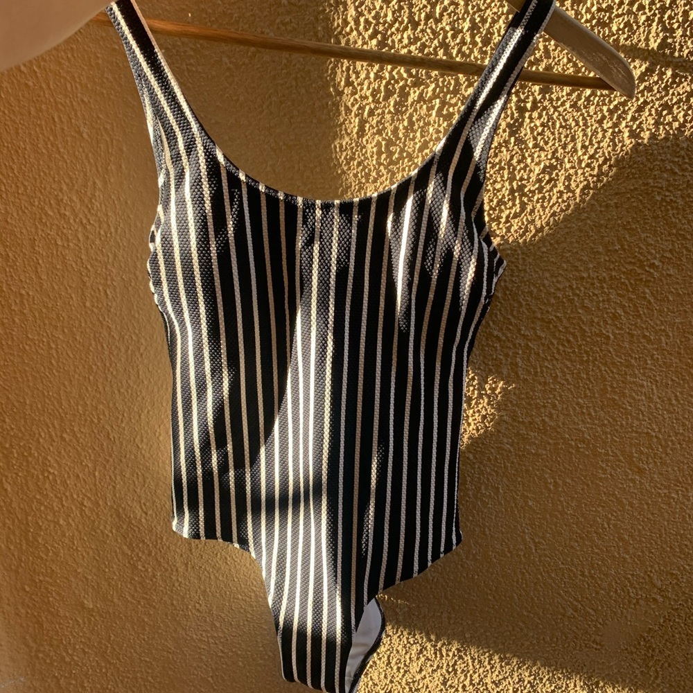 Stripped black and white one piece swimsuit